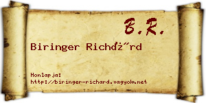 Biringer Richárd névjegykártya